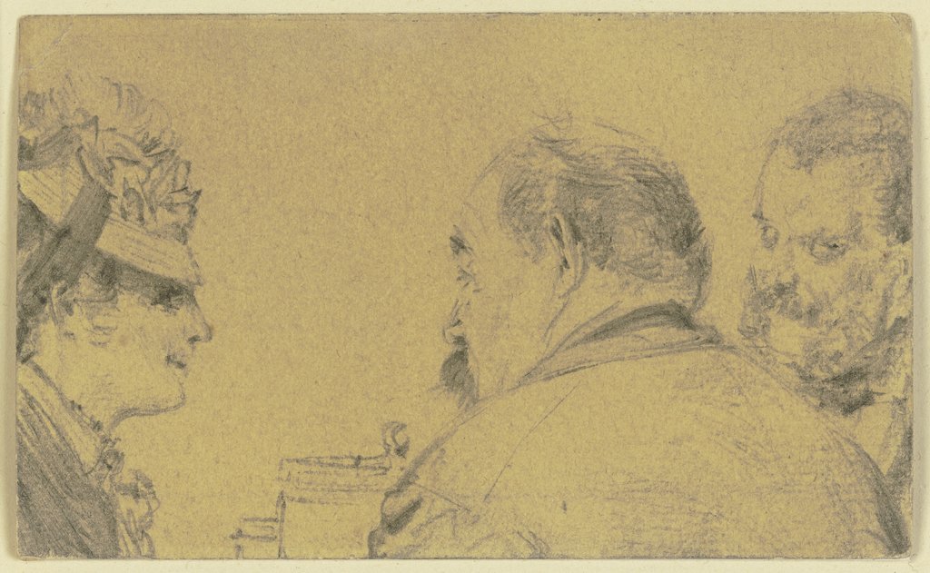 Dame mit Kapotthut im Gespräch mit zwei Herren, Adolph von Menzel