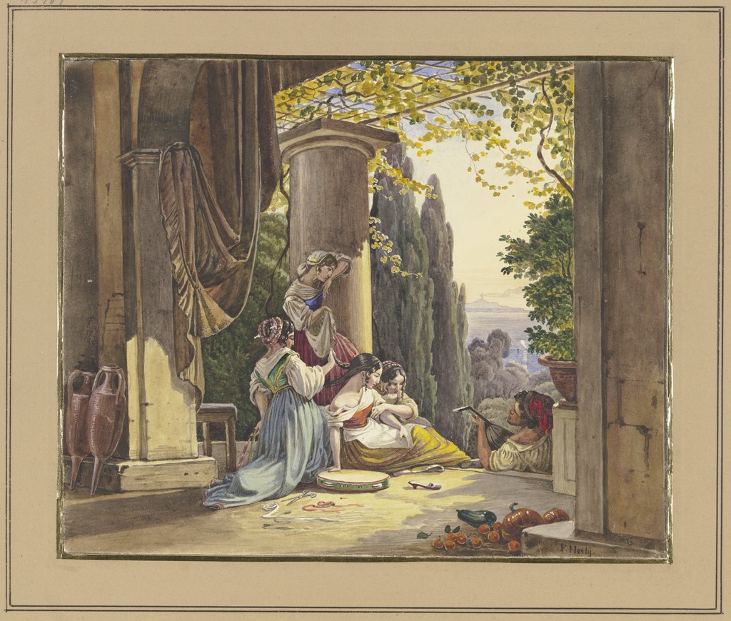 Italienische Terrasse mit Mädchen und Lautenspieler, Friedrich Nerly