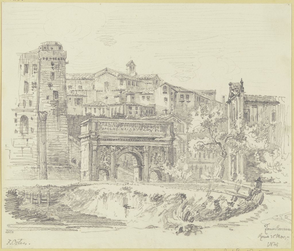 Der Triumphbogen des Septimius Severus und die Curia Iulia auf dem Forum Romanum in Rom, Friedrich Osten
