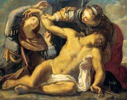 Der heilige Sebastian wird von der heiligen Irene und einer Dienerin gepflegt
