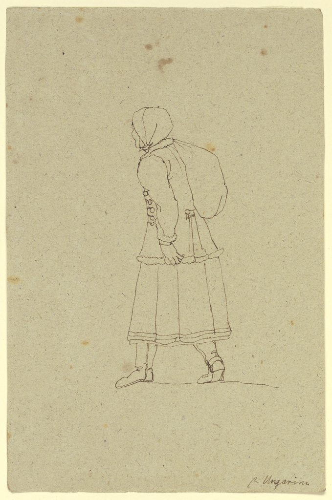 Gehende Ungarin mit einem Sack auf dem Rücken, in Rückenansicht, Franz Pforr