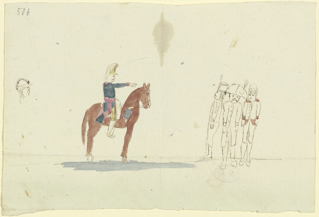 Offizier zu Pferde vor drei Soldaten, Franz Pforr