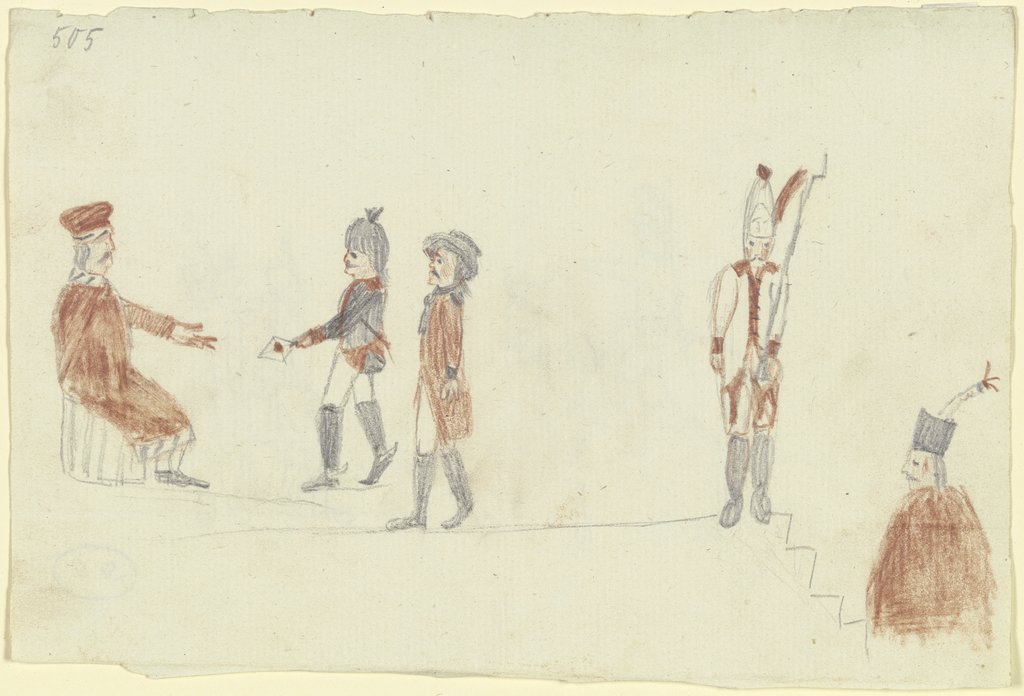Ein Bote überbringt einem Sitzenden einen Brief, daneben ein Soldat, Franz Pforr