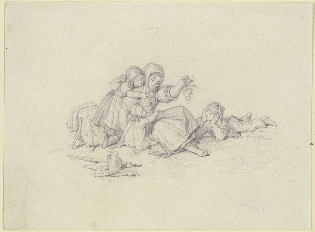 Kinder umringen ein Mädchen auf dem Feld, Arthur von Ramberg