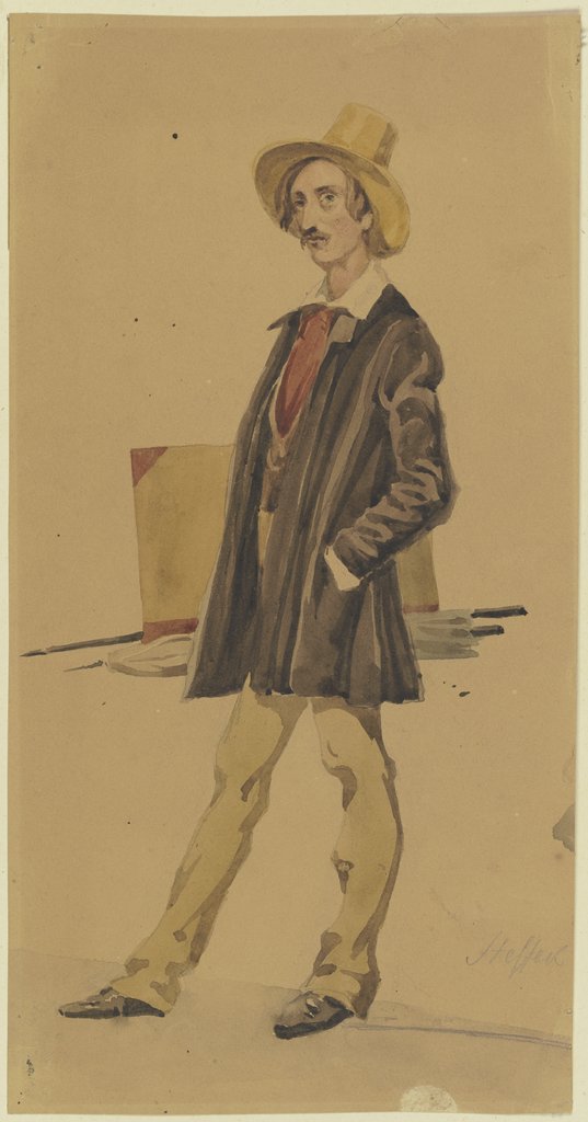 Stehender Maler mit Malgerät (Pinsel, Mappe, Schirm), Carl Steffeck