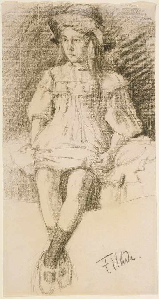 Sitting girl with hat, Fritz von Uhde