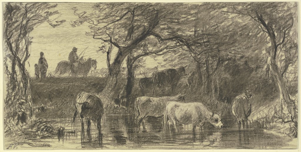 Kühe bei der Tränke, Friedrich Voltz