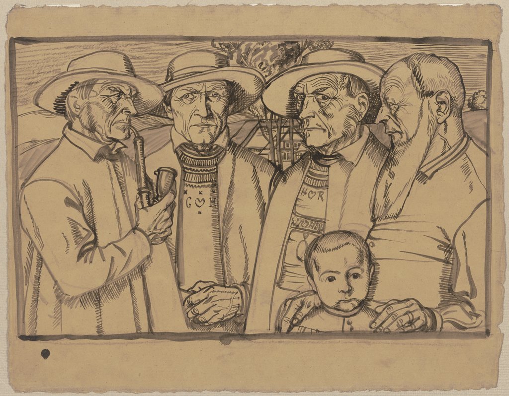 Four peasants and a boy, Fritz Boehle