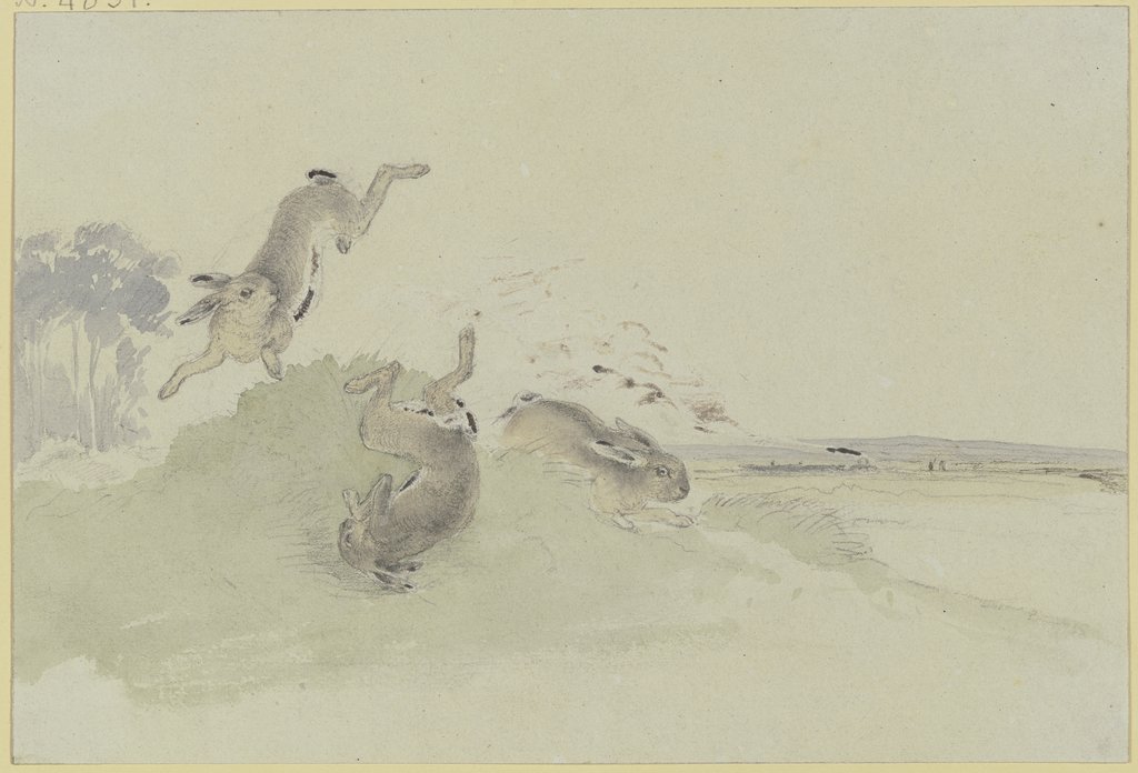 Drei Hasen erschrecken vor der Eisenbahn, Friedrich Wilhelm Keyl