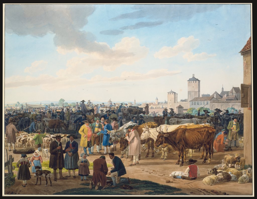 Viehmarkt am Rande einer Stadt, Wilhelm von Kobell