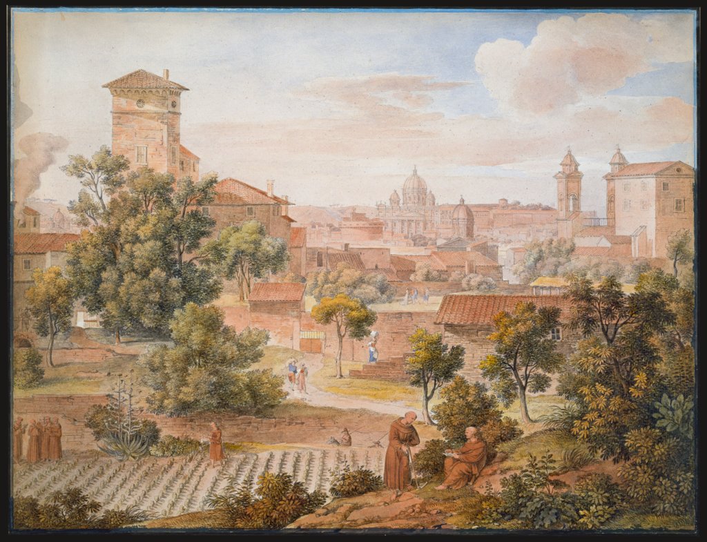 Blick vom Kloster S. Isidoro auf St. Peter in Rom, Joseph Anton Koch