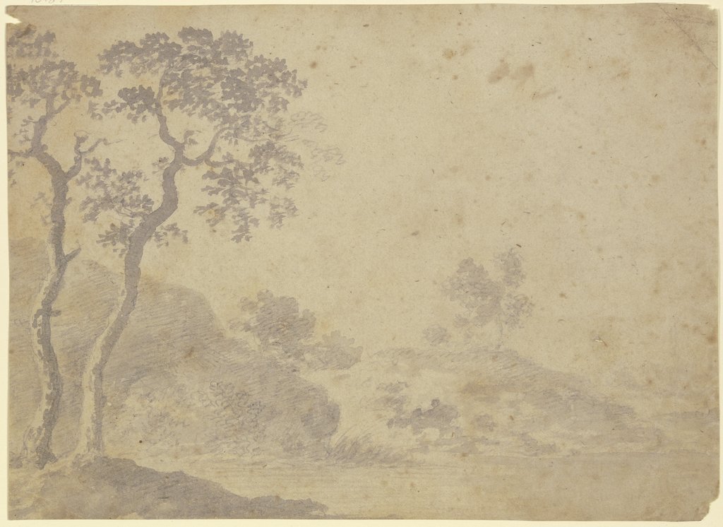 Hügellandschaft mit Baumpaar vorne links, Carl Friedrich von Rumohr