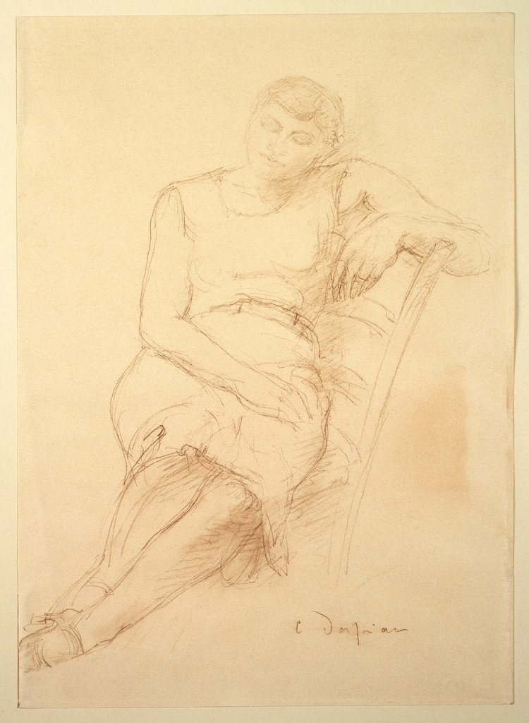 Frau in ärmellosem, kurzem Kleid auf Stuhl schlafend (Odette), Charles Despiau
