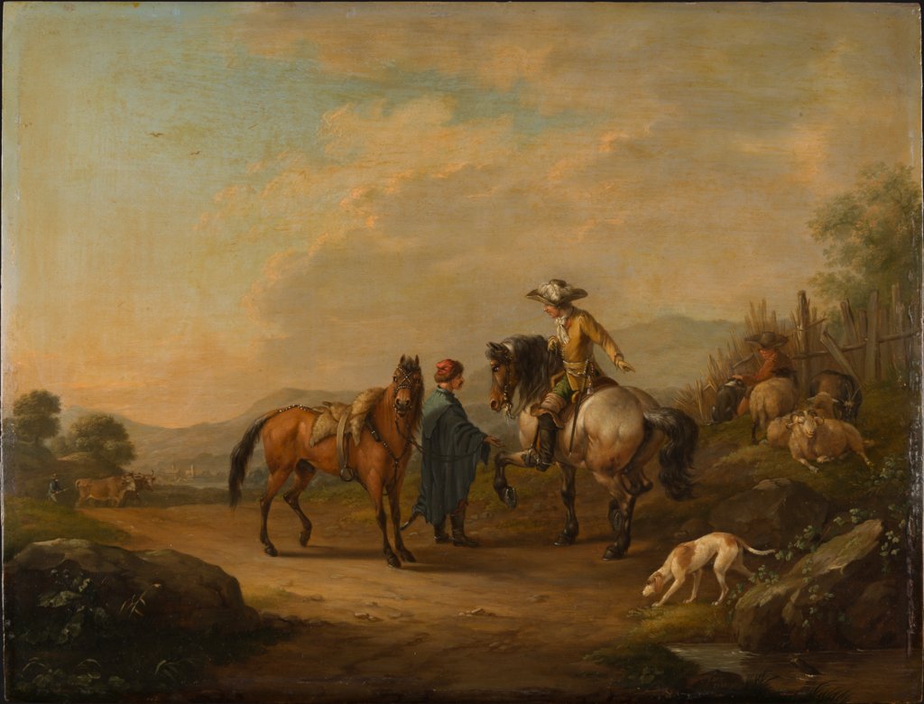 Herr zu Pferde mit seinem Reitknecht, Johann Georg Pforr