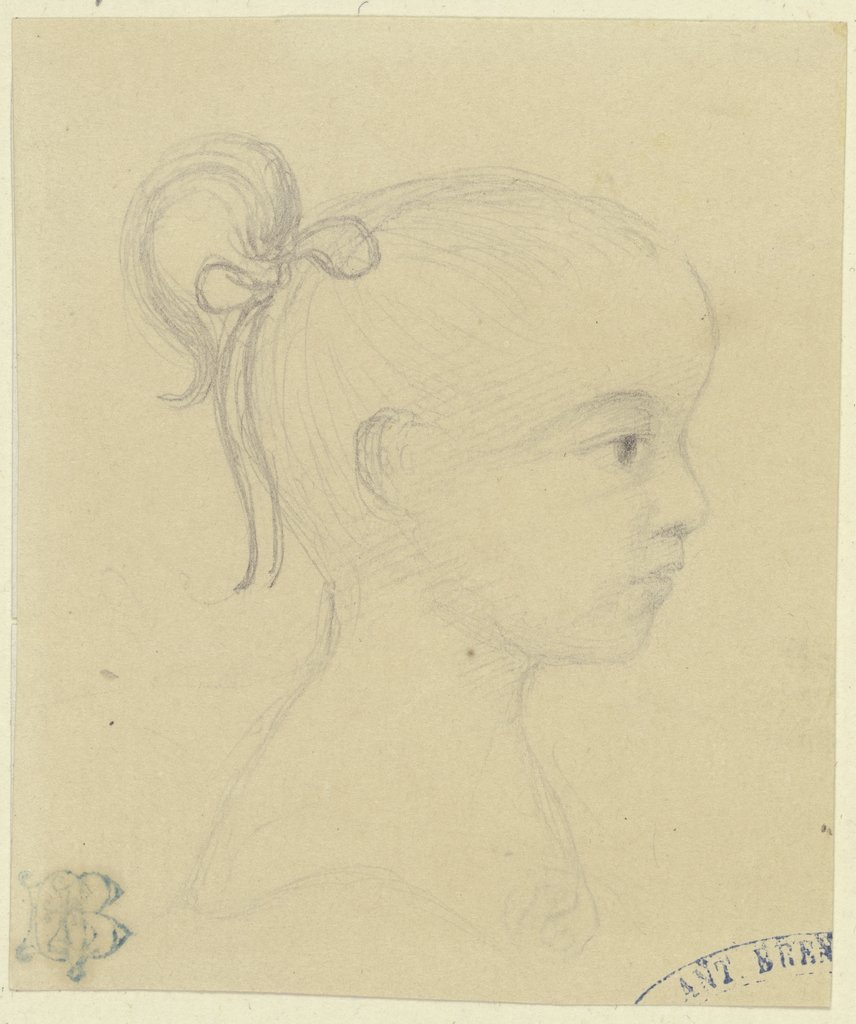 Porträt eines kleinen Mädchens mit Pferdeschwanzfrisur, Profil nach rechts, 
