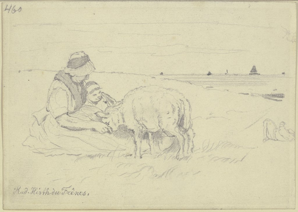Frau mit Kind und Schaf am Strand, Rudolf Hirth du Frênes