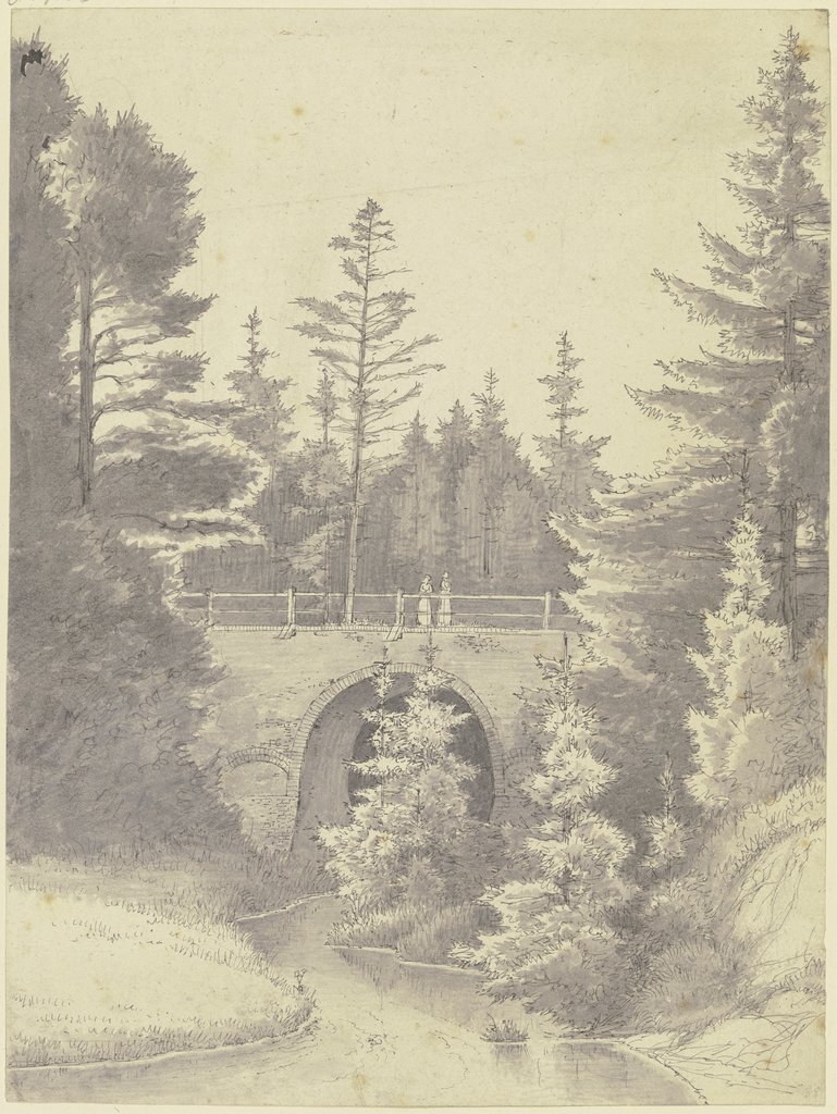 Brücke über einem Bach im Wald, Ludwig Hoffstadt
