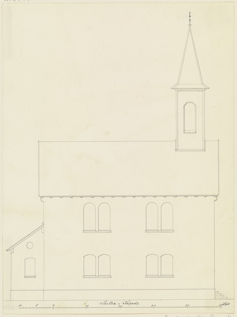 Seitenansicht einer Kirche für die Gemeinde Friedrichsdorf, Heinrich Hübsch