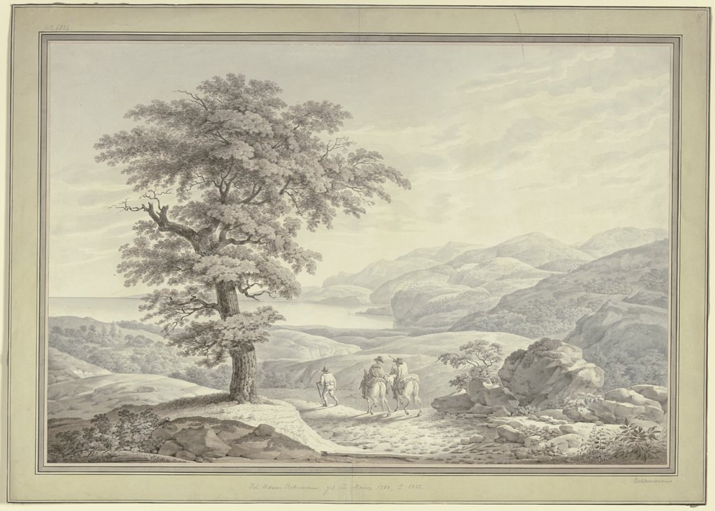 Landschaft an der Riviera di Levante mit dem Künstler und seinen Reisegefährten, Johann Adam Ackermann