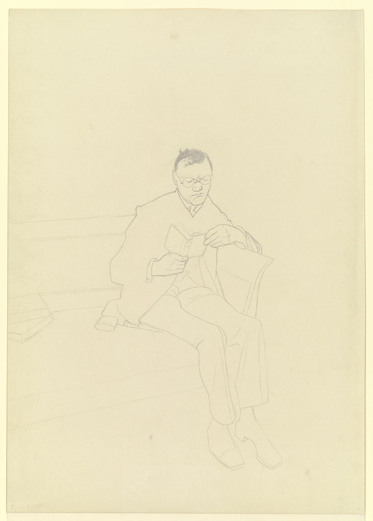 Gabriel liest (Junger Mann mit Brille in ganzer Figur in einer Sofaecke sitzend), Olaf Gulbransson