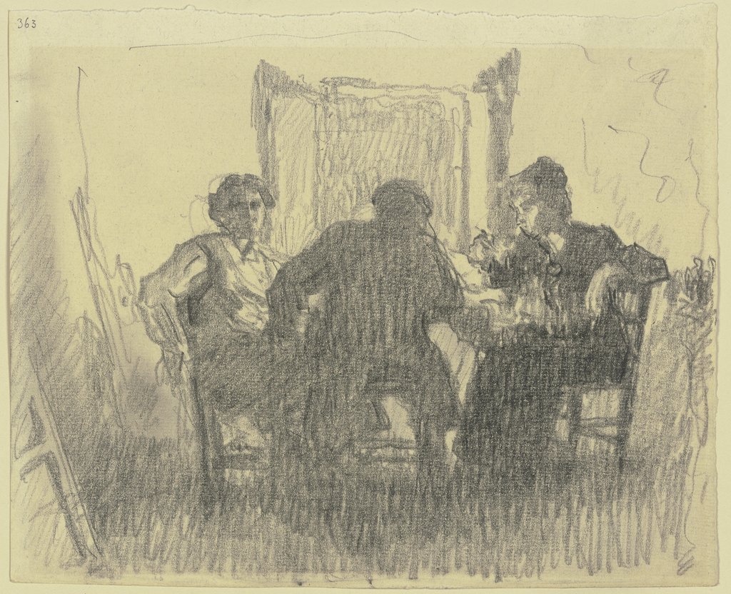 Drei Personen an einem Tisch, Rudolf Gudden