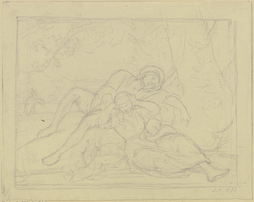 Sleeping family in the forest, Julius Hamel
