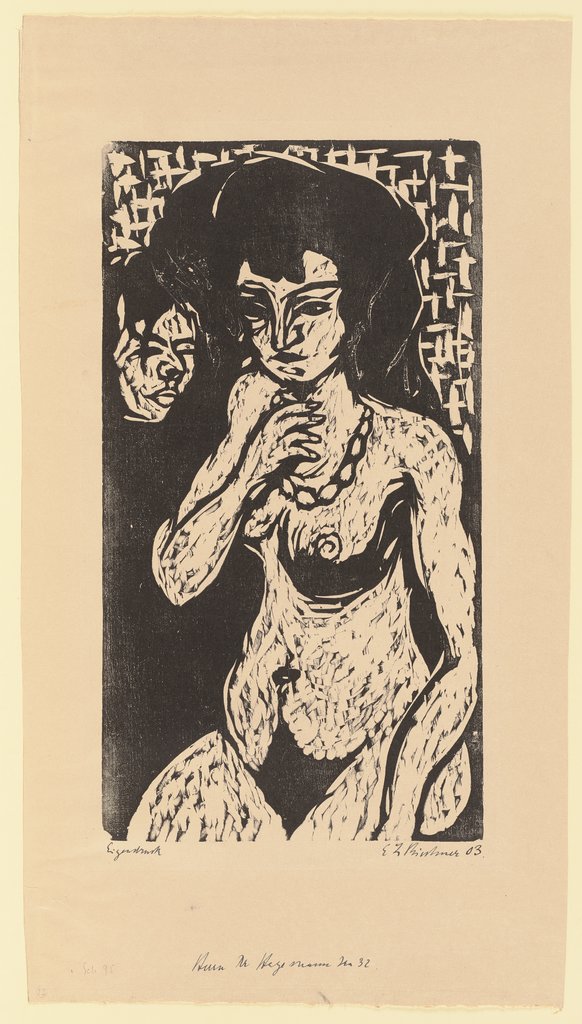 Mädchenakt mit Selbstbildnis. – Nacktes Mädchen mit Kette, Ernst Ludwig Kirchner