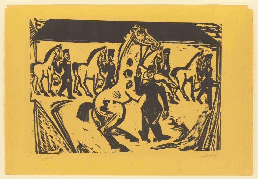 Artilleristen beim Pferdebewegen, Ernst Ludwig Kirchner