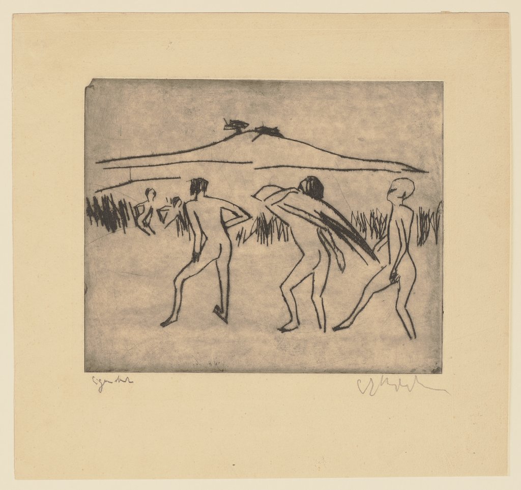 Badende Männer, einer Schilf tragend, Ernst Ludwig Kirchner