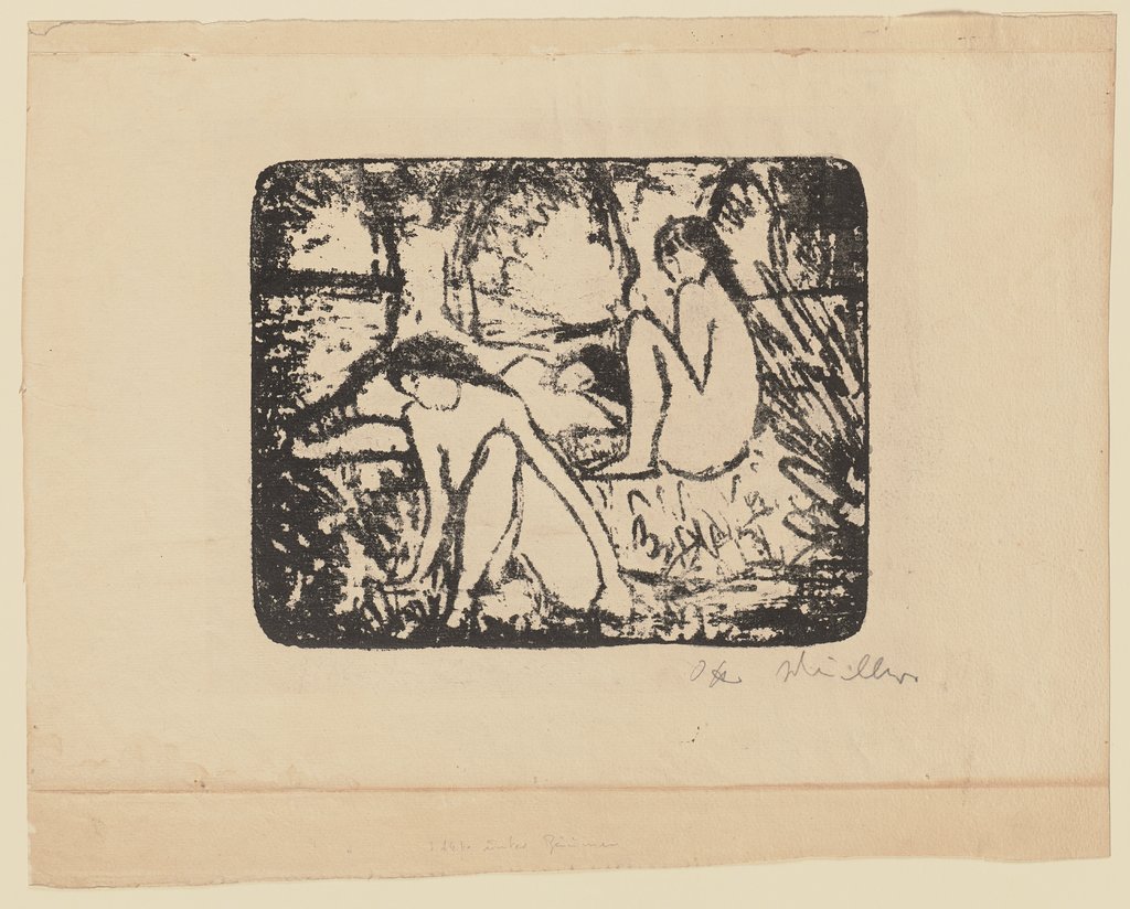 Zwei sitzende Mädchen vor liegender Figur, Otto Mueller