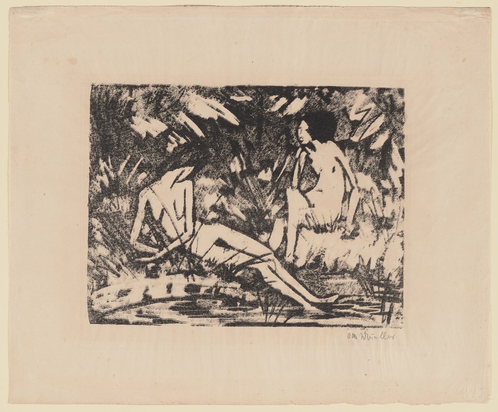 Sitzendes und seitlich aufgestütztes Mädchen am Wasser II, Otto Mueller