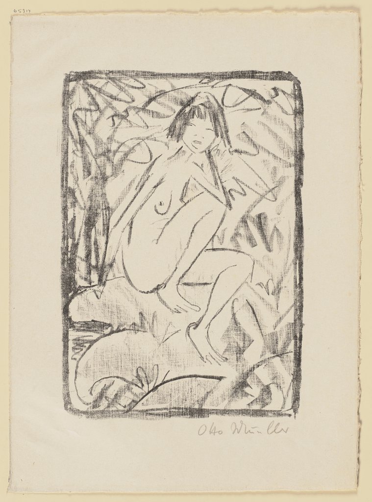 Sitzende, von Blattwerk umgeben (helle Fassung), Otto Mueller